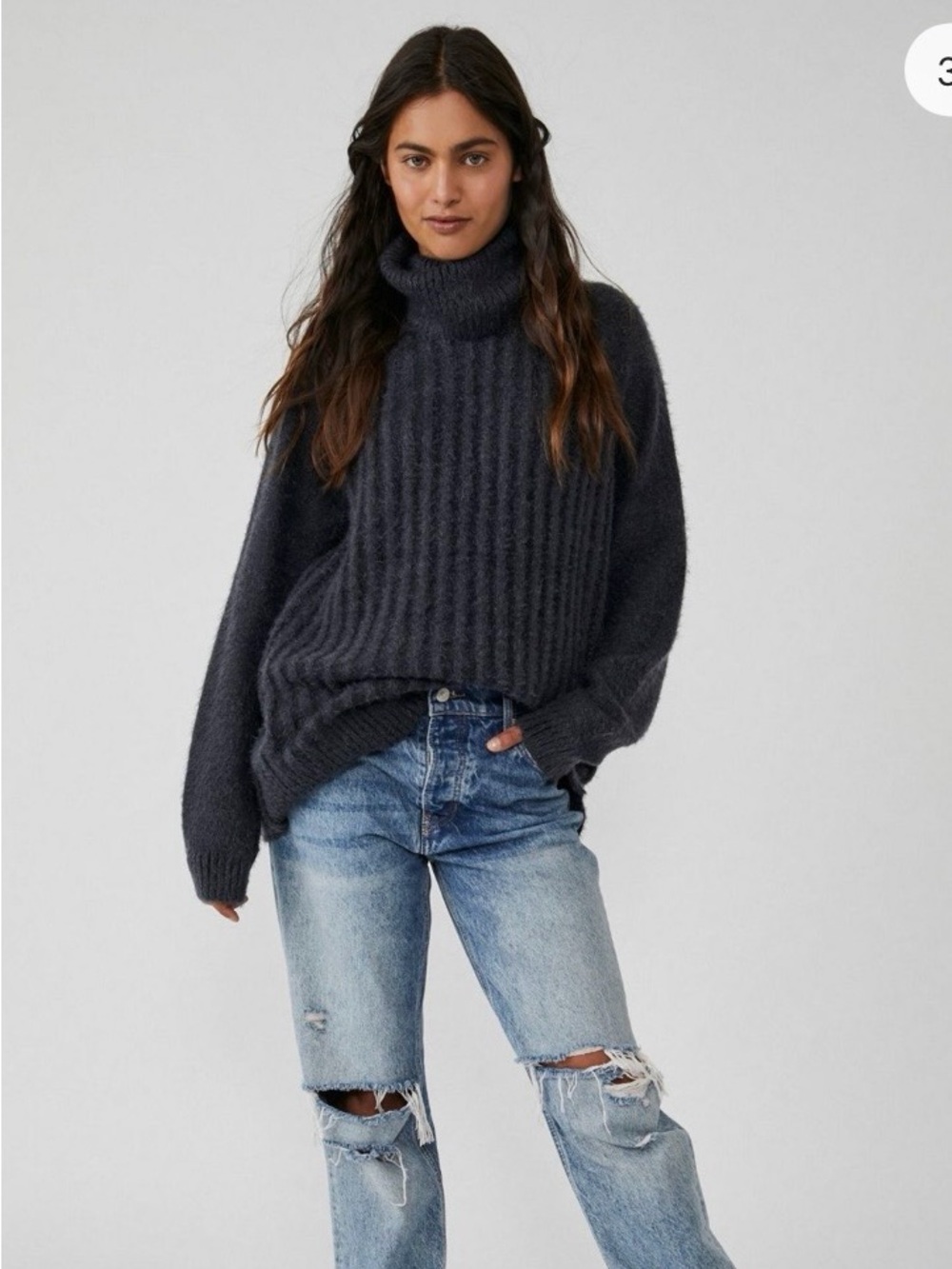 Free People Charcoal Gray Ribbed Turtleneck Sweater